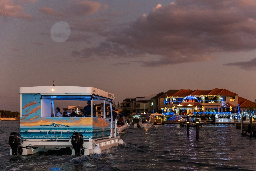 The White Pearl Christmas Lights Cruise Mandurah Boat Hire